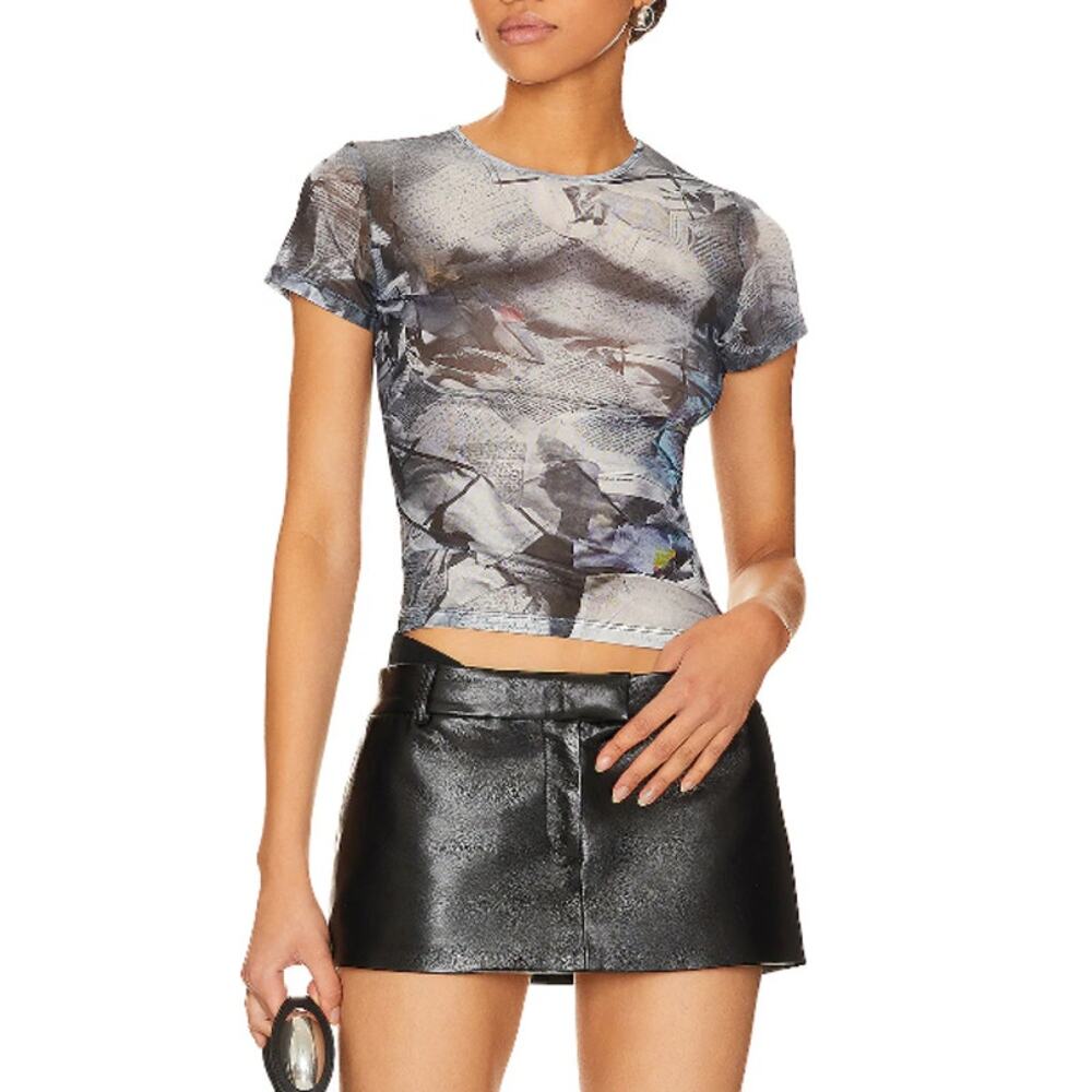 Miaou Women's Newspaper Trompe L'il Mini Tee Size XXS